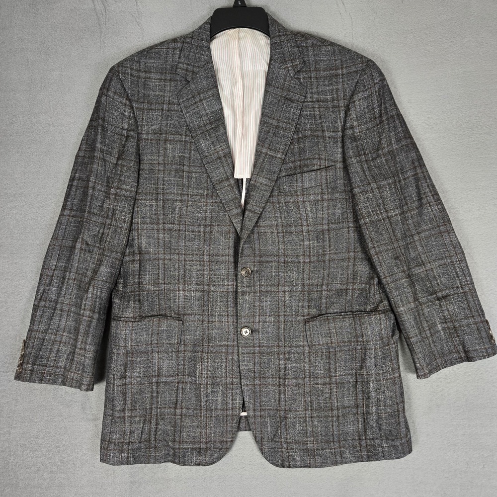 Allen Edmonds Sport Jacket Mens 42R Blazer Gray Plaid Wool Made in USA Preppy‎